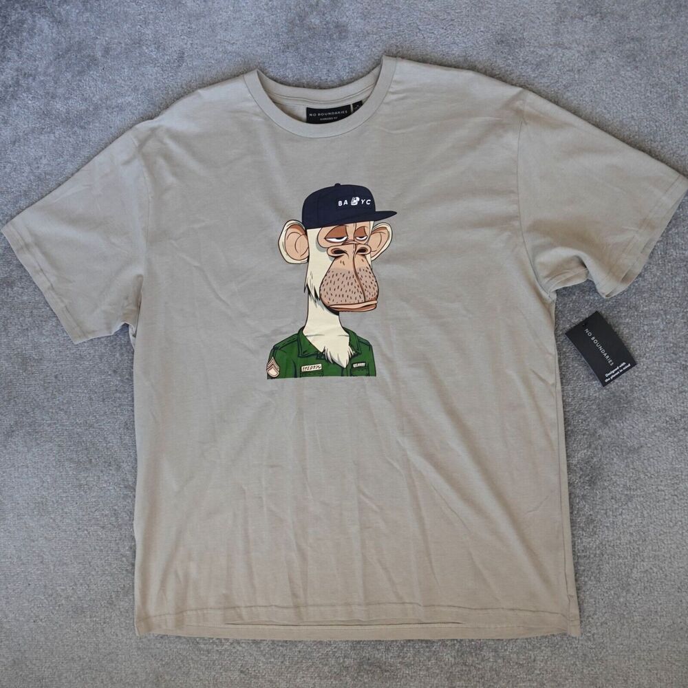 Bored Ape Yacht Club Shirt Mens M Tan US Army Graphic Tee Oversized Fit BAYC NWT